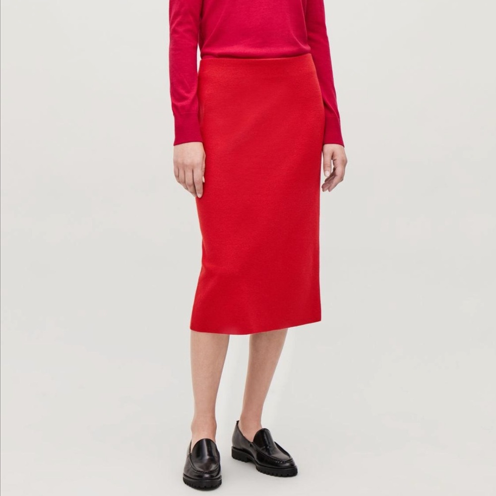 COS Wool Blend Midi Skirt Large, Red, EC